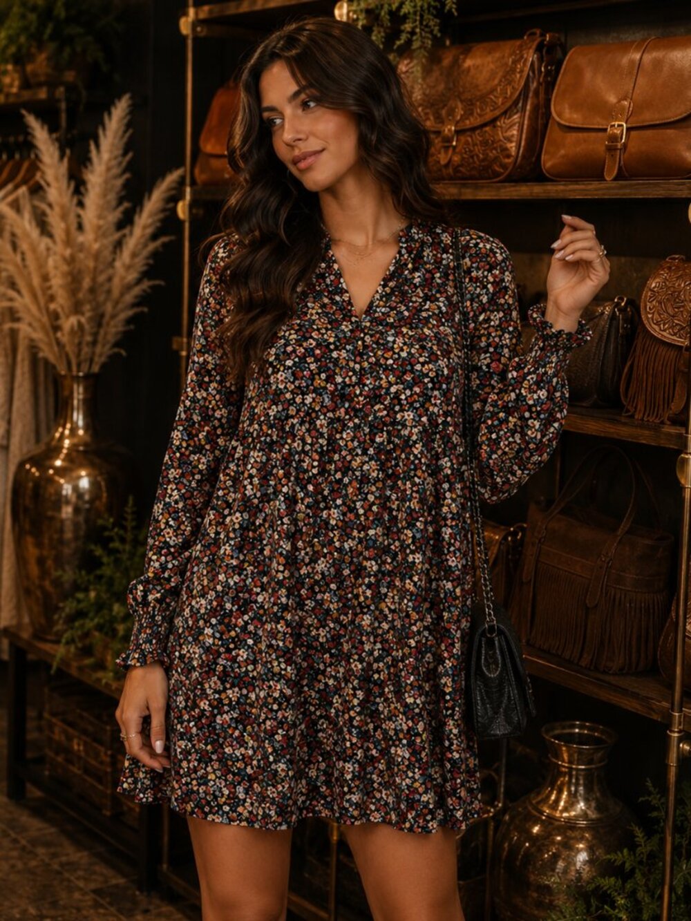 Boho Dainty Floral Confetti Ruffle Babydoll Dress